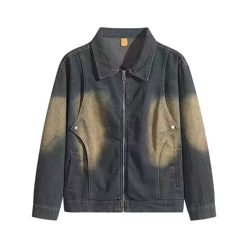 American high street vintage spliced zipper denim jacket, men's trendy brand, cool and loose, versatile couple outfit jacket