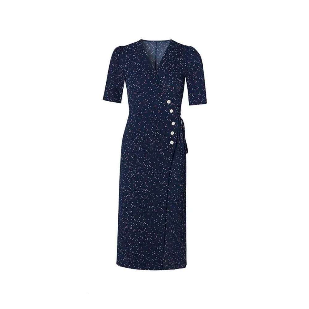 Women French Ral Summer New Slim Mid-Length Ladies V-Neck Dress