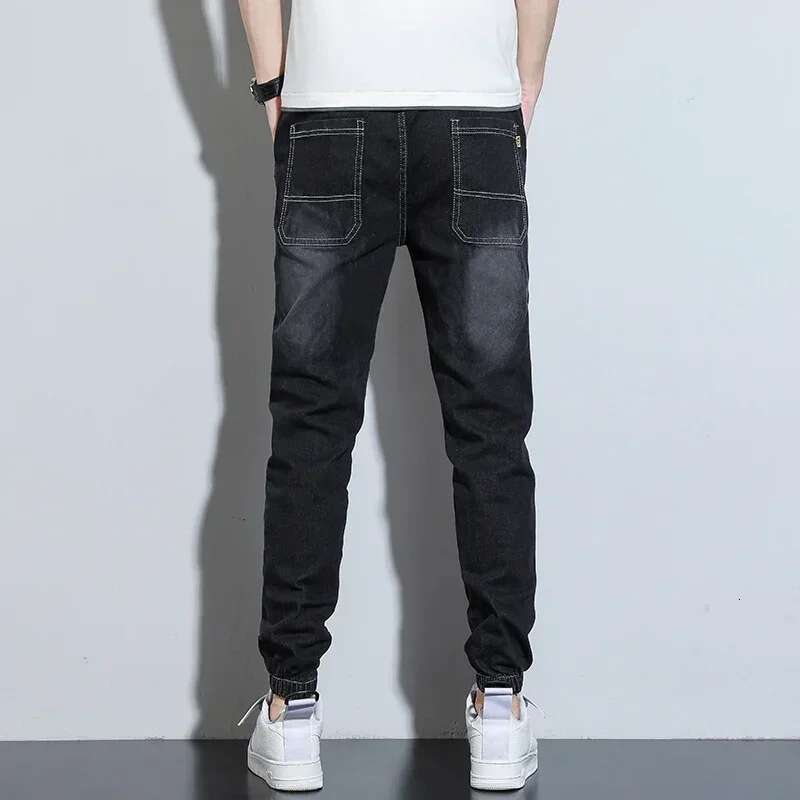 New Men Stylish Classic Elastic Waisted Street Jeans Male Designer Ripstop Denim Pants Cheap Bound Feet Casual Hot Sale Trousers