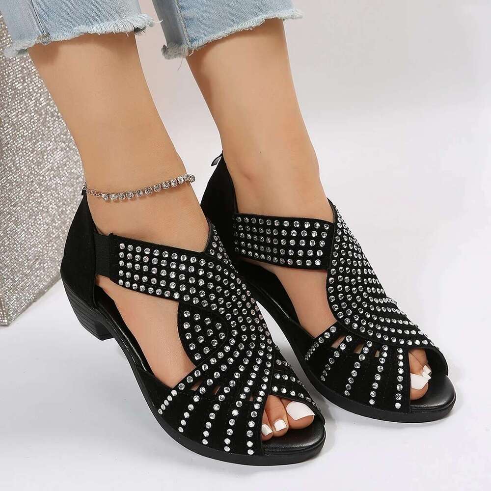 fashion 2025 new comfortable dance sandals rhie zipper crystal indoor women's open-toe shoes