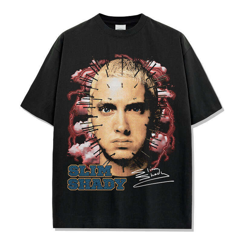 Amu Hip Hop Rap American T-shirt Street Trendy Brand 3D Printed Vintage Washed Round Neck Short Sleeve