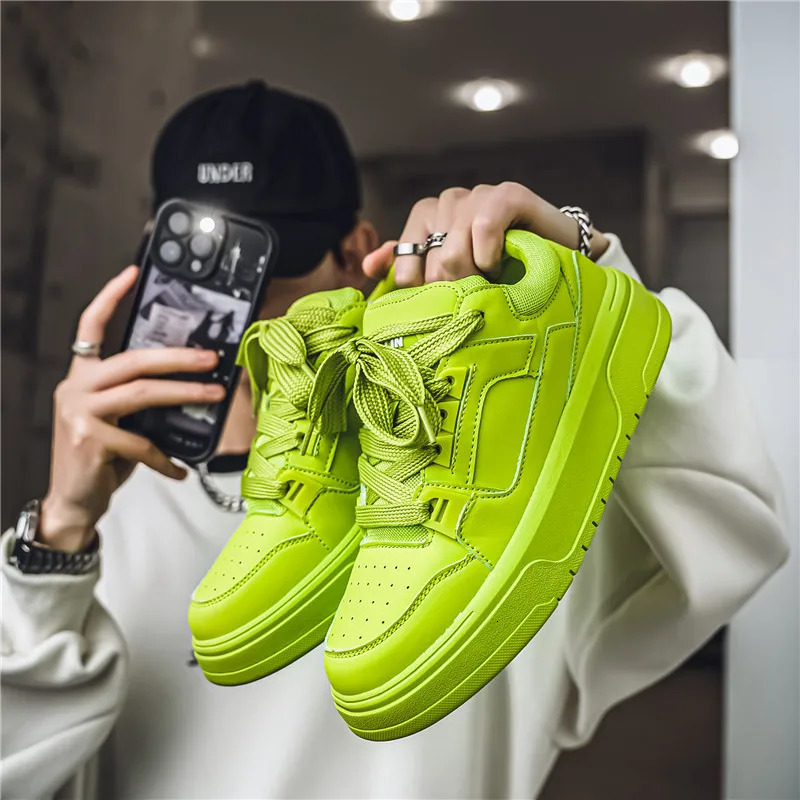 Street Yellow Skateboard Shoes Men Fashion n Leather Platform Sneakers Men Original Outdoor Non-slip Mens Casual Sneakers 250228