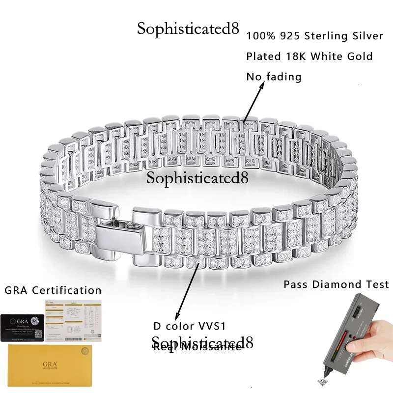 Fashion Cuban Bracelet for Man D VVS1 Moissanite Full Dia with Certificate S Sterg Sier Waterproof Jewelry Bracelets