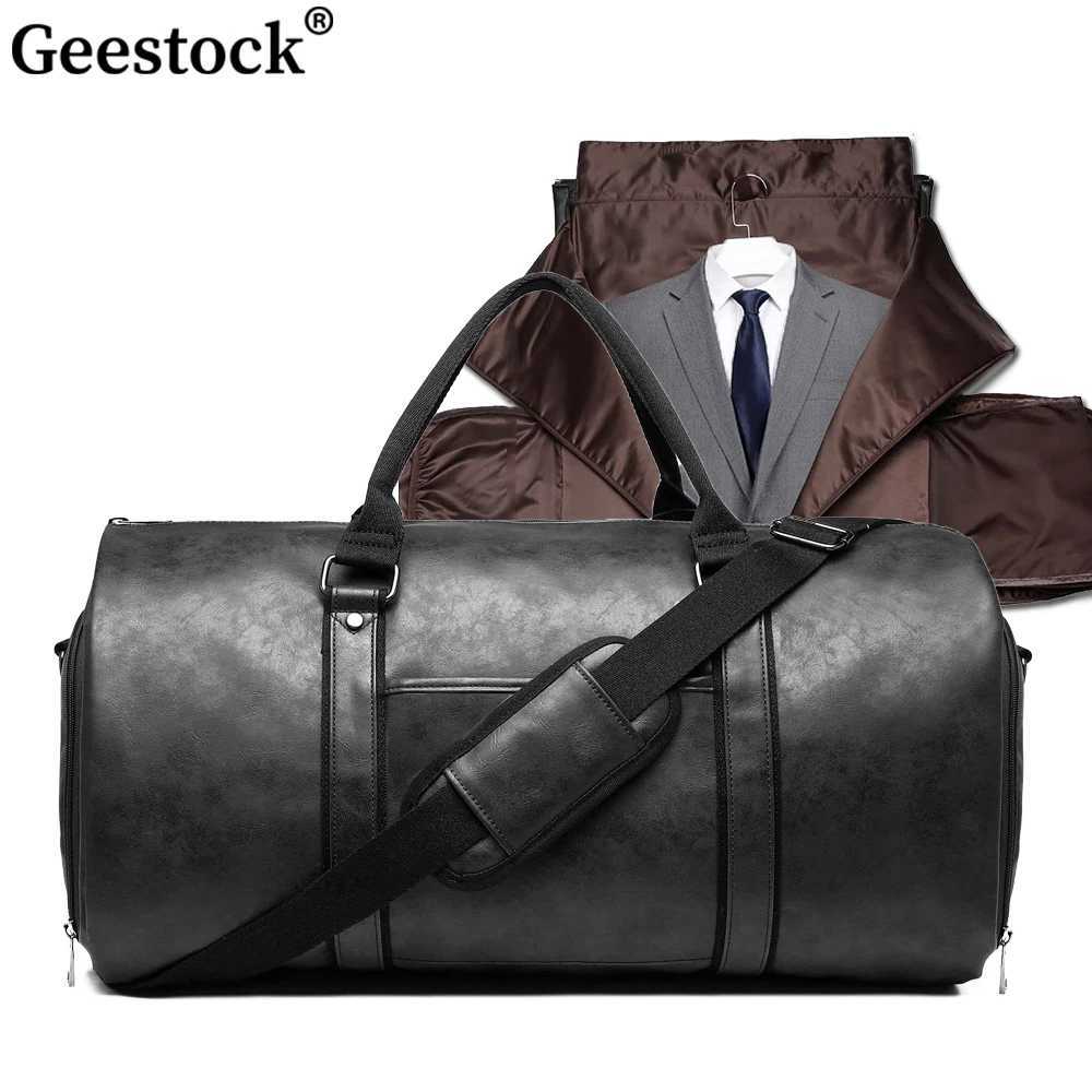 Geestock PU Suit Travel Bag Large Capacity Carrying Garment Bag Business Flight Luggage Travel Bag With Shoe Pouch For Men Women Y250304