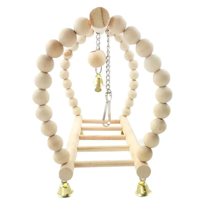 Parrots Toys Bird Swing Exercise Climbing Playstand Hanging Ladder Bridge Wooden Pet Parrot Macaw Hammock Bird Toy with Bells