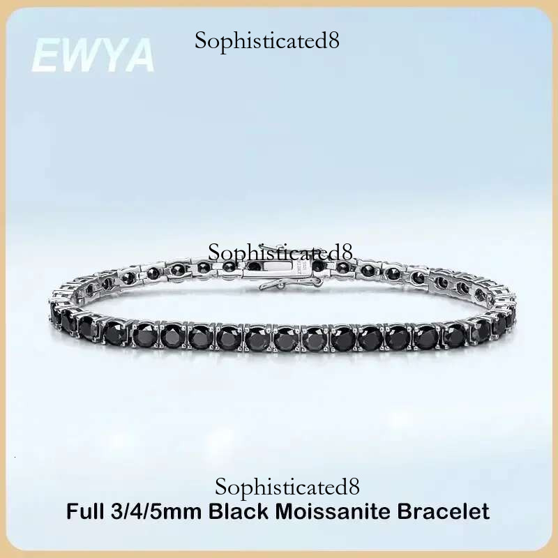 EWYA GRA Certified Real 3/4/5/6.5MM Full Black Moissanite Tennis Bracelet for Women Men S Sier k Bracelets Fine Jewelry