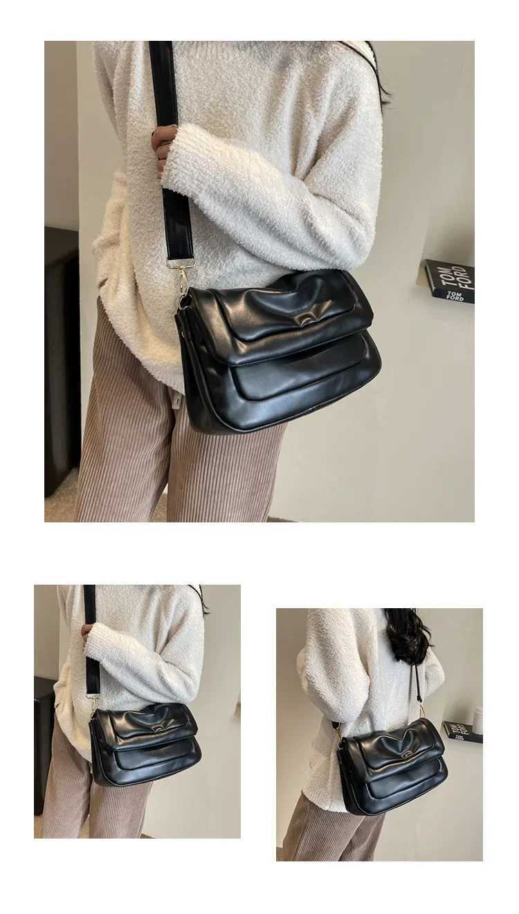 Brand Designer PU Leather Padding Quilted Womens Shoulder Bag Retro Crossbody Bag Flap Handbag Y250303