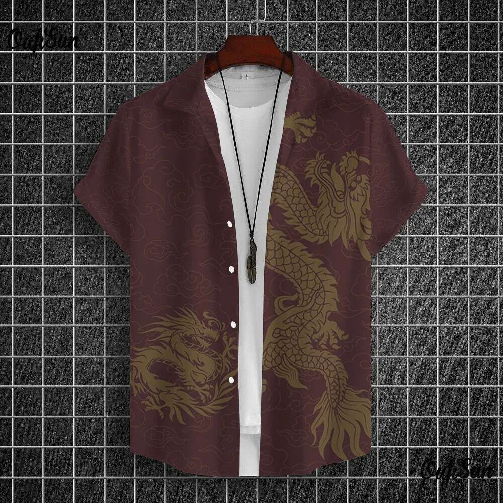 2025 Summer New Dragon Totem Designer 3D Printed Short Sleeve Shirt Large Loose Fashion Men's Top 2025 Beach Breathable Comfortable Shirt