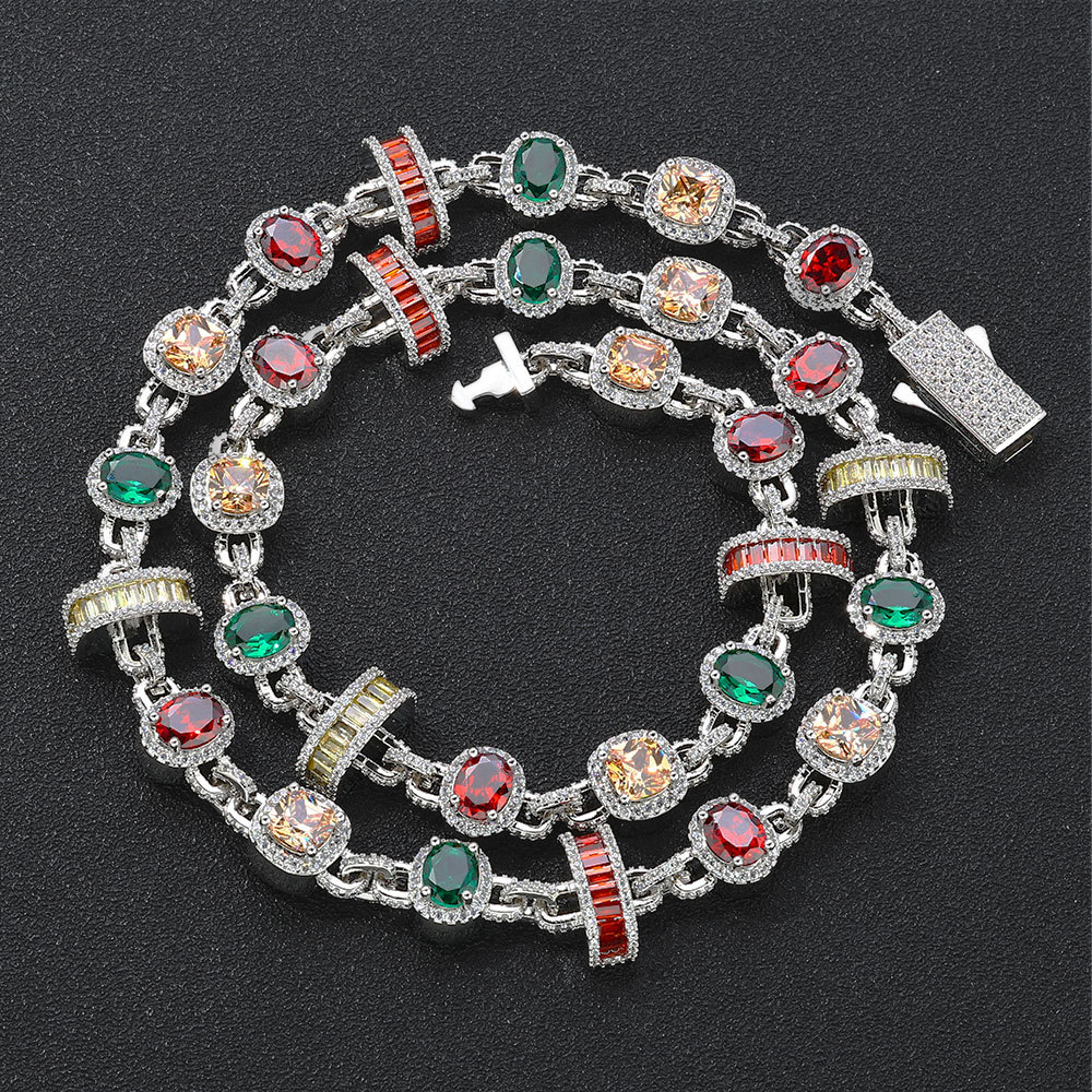 Custom Tennis Chain Necklaces Bracelet Colorful Gemstone 5A Zircons Jewelry Men Women Jewelry
