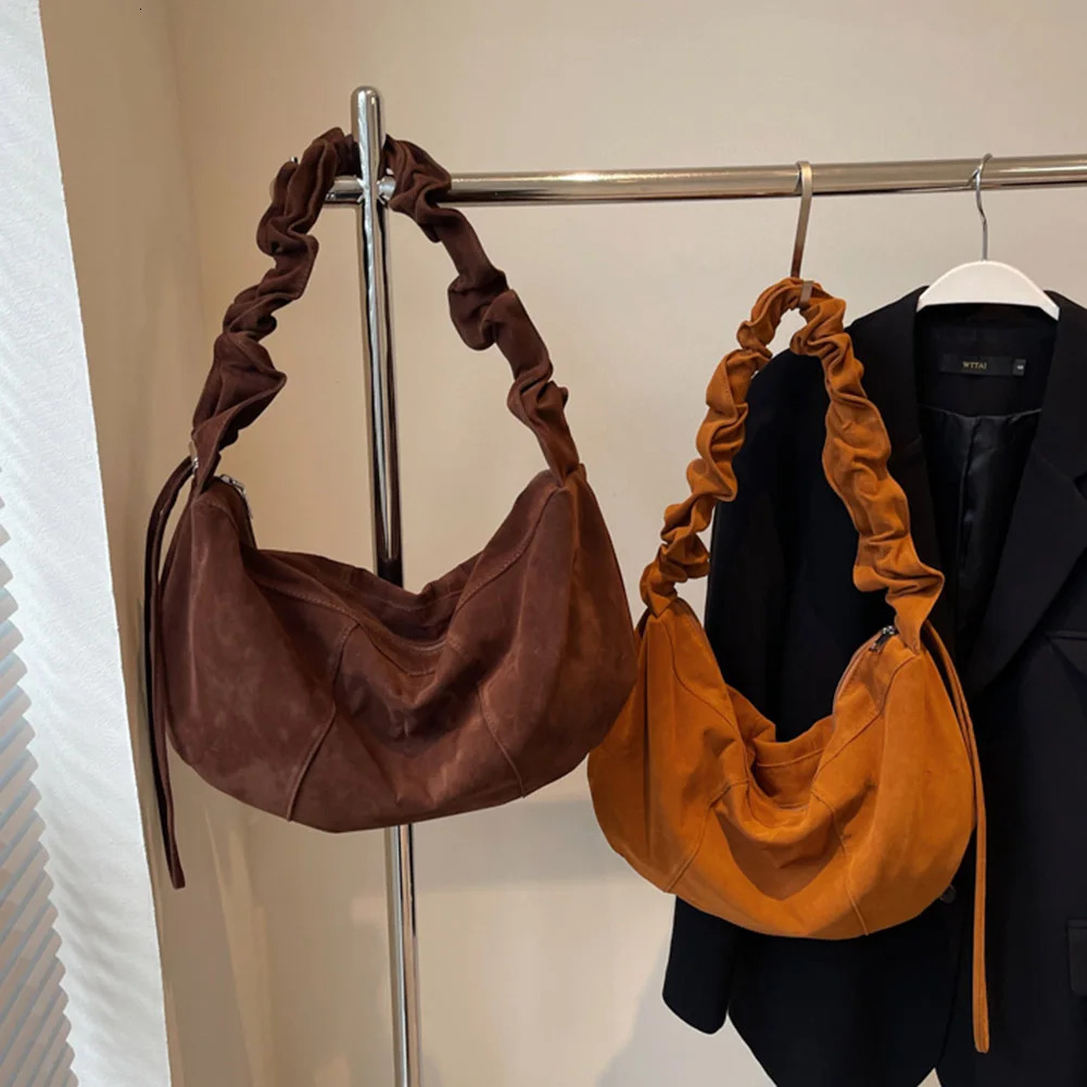 Ship from US Women Fashion Concise Texture Suede Velvet Soft Handbag Vintage Large Capacity Tote Hobos Bag ShoulderBag Daily Office 250304FBB