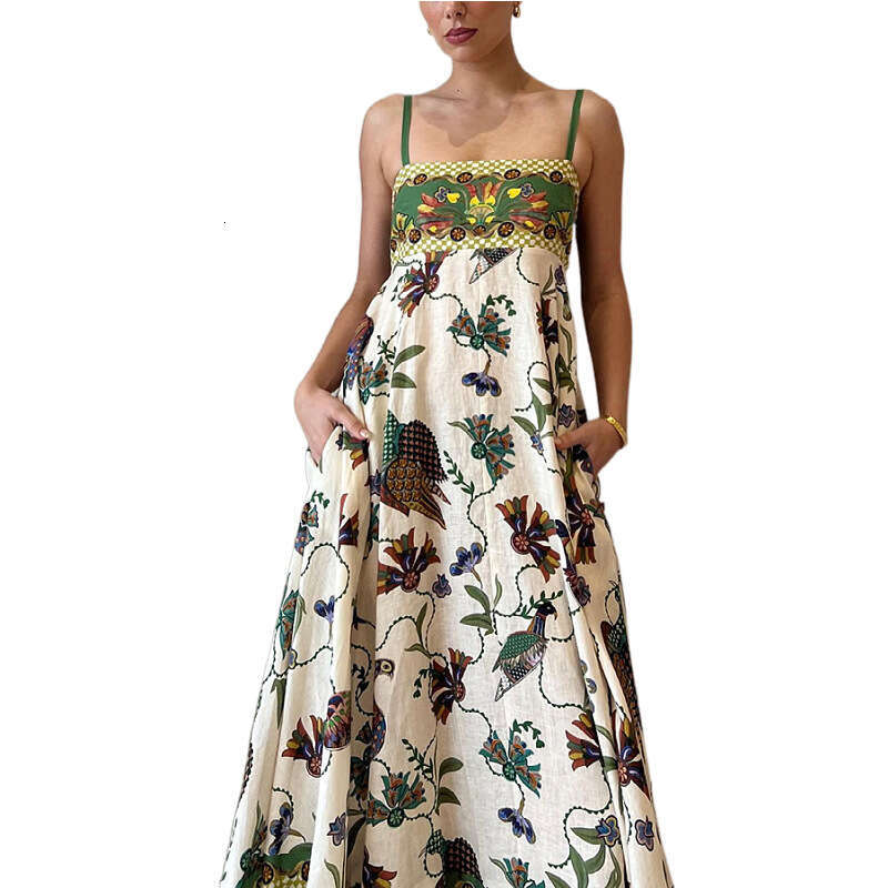 2025 summer suspender cotton and en printed sleeveless sexy dress for women with versatile temperament in 2025, new trendy clothing ins
