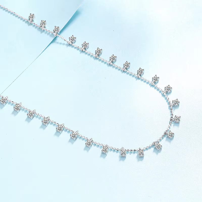 Full Star Tennis Chain Sterg Sier Pendant 3CT Cultivated Dia Moissanite Necklace for Women