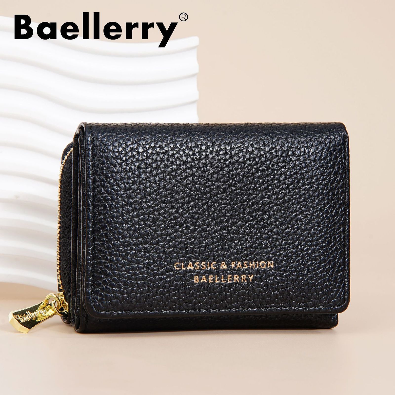 Wallet womens short baellerry three fold zipper coin purse simple lychee pattern card bag for women 250304