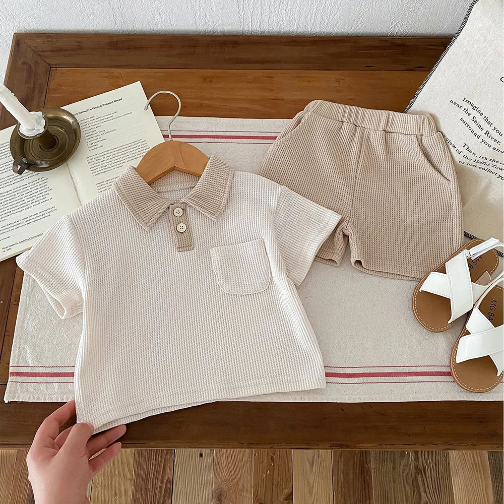 Summer Baby Clothes Set Turn Down Collar T-shirt And Shorts 2 Pcs For Boys Toddler Tracksuit Outfit 250304