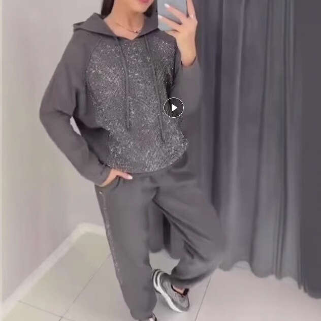 European American Spring and Autumn Knitted Design Hot Dia Hoodie Set for Women 2025 New Casual Fashion Trendy Clothing