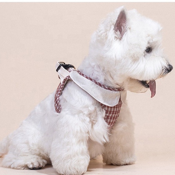 Dog Harness Step-in Breathable Puppy Cat Dog Vest Harness Adjustable Dog Leash with Plaid Pattern