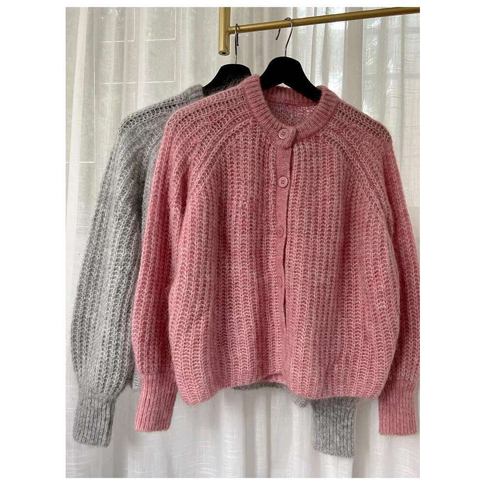2025 Early Spring New Women Alpaca Blended Round Neck Knitted Cardigan
