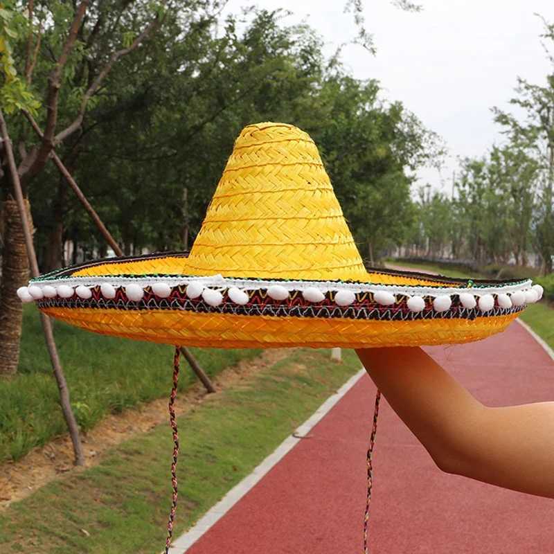 Holiday Party Mexican Hat Wide Brim Raffia C Adult Child Natural Str Panama Summer Dance Cosplay Cheau Sunscreen Sun HatsXJ250304
