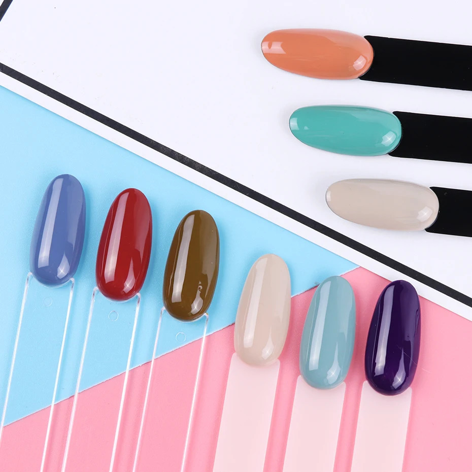 50pcs False Nail Display Tips Clear Nature Color Chart Oval Fan Style UV Gel Polish Shows Palette Practice Manicure Tools 250217