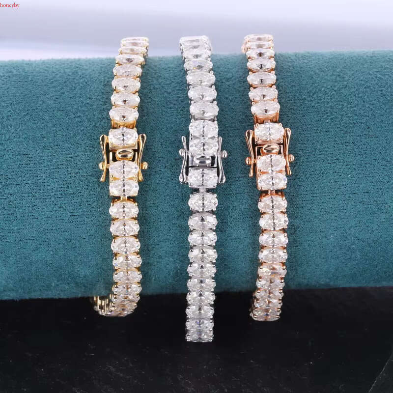 Starsgem Chain 3*5mm Oval Tennis 14k Gold Moissanite Bracelet