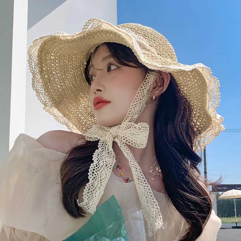 Women Sun Hat Wide Large Brim Beach Hats Womens Summer Str Hat Foldable Sun Hat Cheau Femme Beach UV Protection CXJ250304