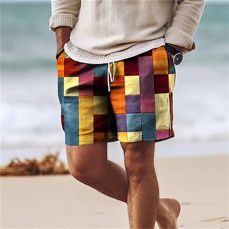 Classic Plaid Checkered 3D Print Mens Board Shorts Summer Gym Fitness Sports Short Pants Comfort Hawaii Swim Trunks Beach ShortsT250304
