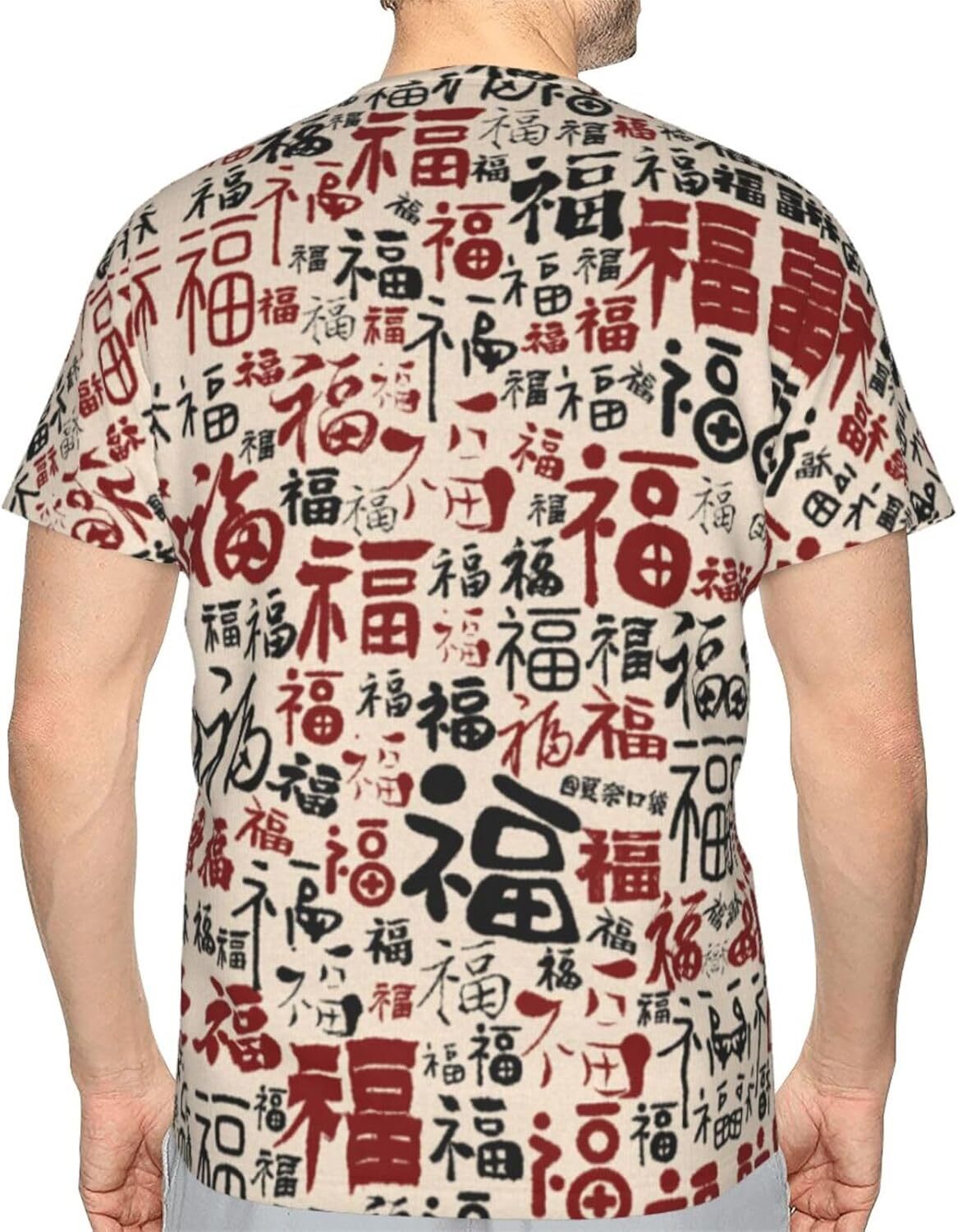 Mens T shirt Blessing Text 3D Printed T-Shirt for Men and Women - Chinese Character Fu Graphic Casual Trendy Crew Neck Tops Tee tee Casual tops summer