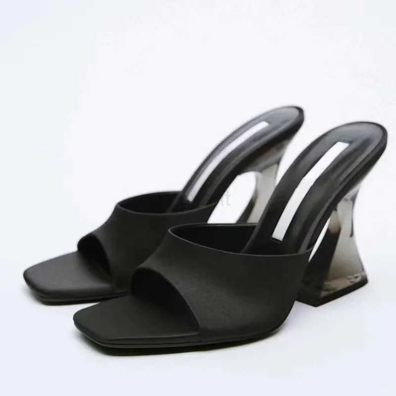 Summer Green Wens Shoes Slippers Silky Wide Band Transparent Strange High H Cfortable PU Leather Slides Sandals Pumps Z250304
