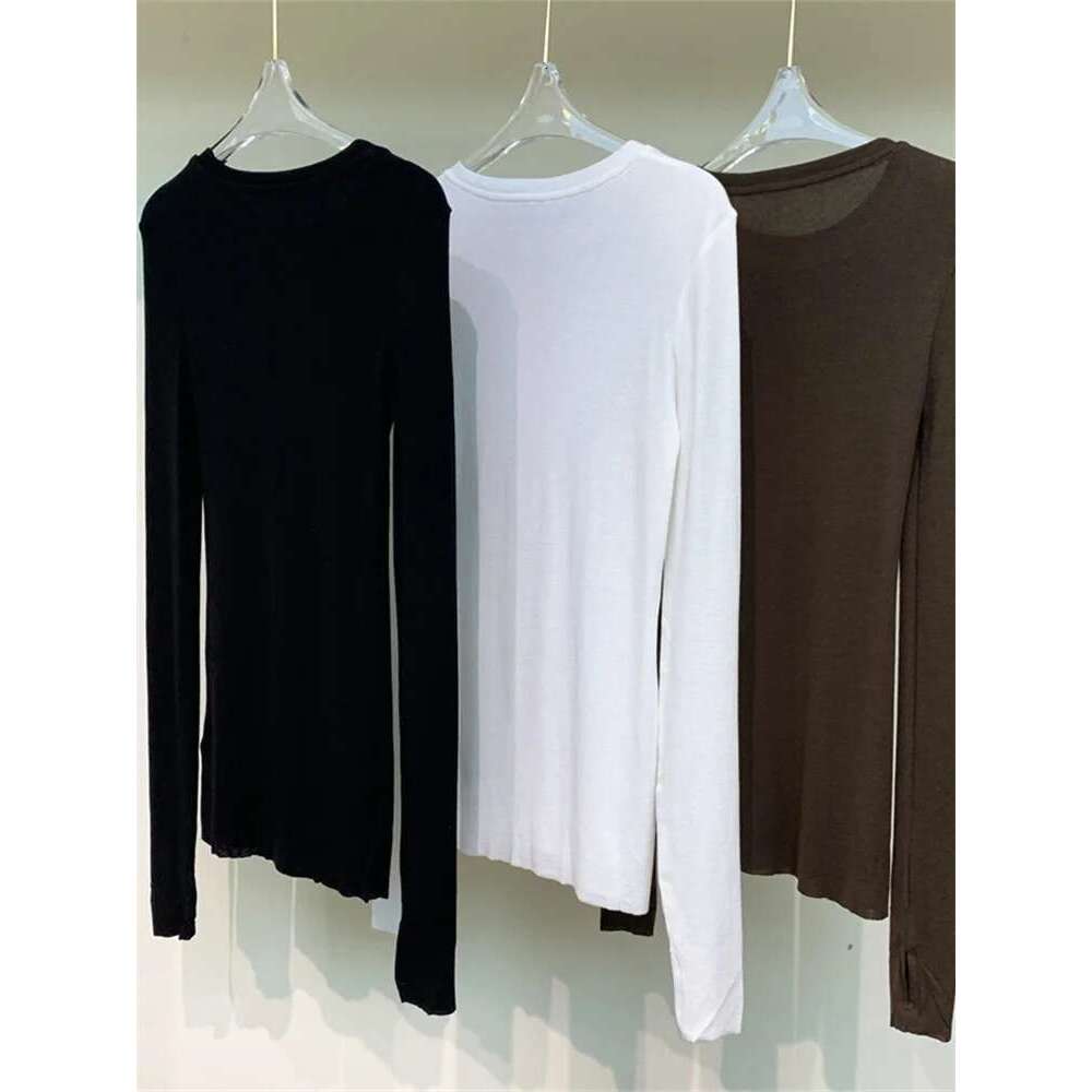 Women Long-Sleeved Ultra-Thin T-Shirt Autumn Winter Lady Solid Color Round Neck Bottoming Pullover Tee Top