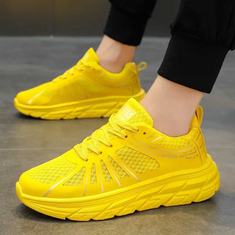 Hot Summer Mesh Breathable Couples Running Shoes Fashion Yellow Mens Athletic Sneakers Anti-shock Non-slip Womens Sports Shoes Z250225