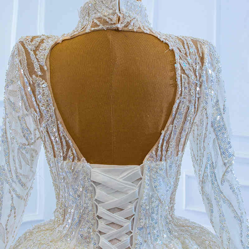 Sparkling Wedding Dresses Ball Gown Lace Crystal Appliques Beads with Bling Sequins Lace-Up Floor-Length Court Gown Customized Bridal Gowns Vestidos D