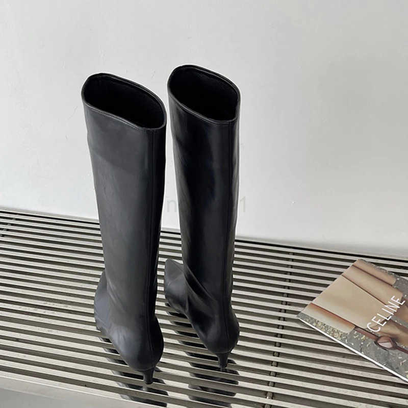 New Brown High Modern Boots For Wen Fem Shoes 2024 Fion Square Luxury Low Heel Pointed Toe Ladies Knee Wern Boots Z250304