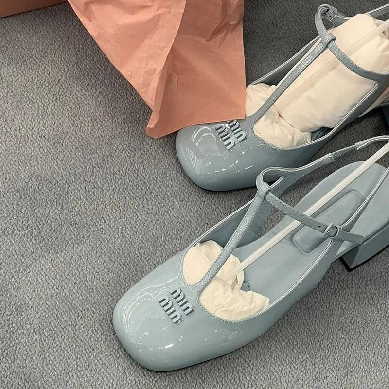 Blue Sandals for Wan Summer 2024 Wens Shoes with Medium H Footwear Leather Square Cfort Trend Vip S Casual F Z250326