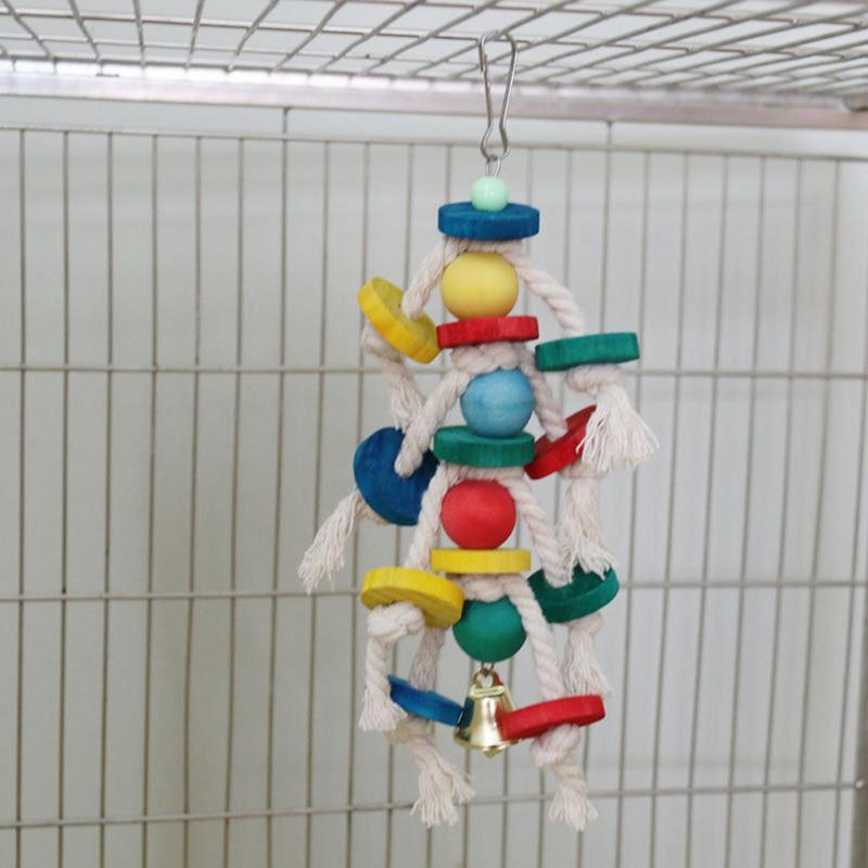 Foraging Shredder Toy Parrot Chewing Toys Metal Hook Design Parrot Cage Bite Toys Wooden Bird Blocks For Conures Parakeets