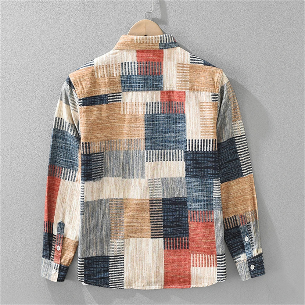 Spring Japanese Style Casual mens Long Sleeve Shirts printed mens clothing Cotton Blouse Loose Fit Tops Daily Wear for man 250227