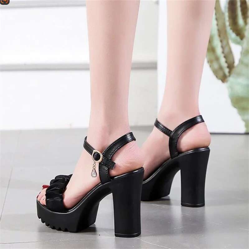 Sandals for Women Summer One Word Block Heel Ladies Shoes Wedge with Platform Waterproof Footwear Chunky Super-high Beige