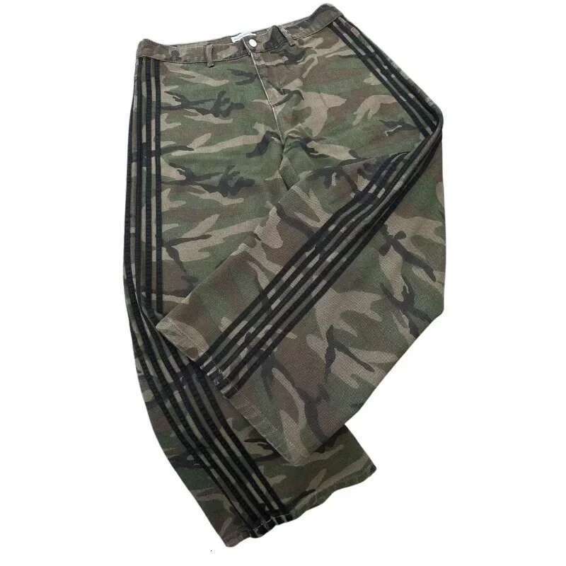 Haruku Fashion Loose Jeans Men Y2k 2025 New Striped Design Camouflage Wide Leg Gothic Retro Couple Casual Straight Pants