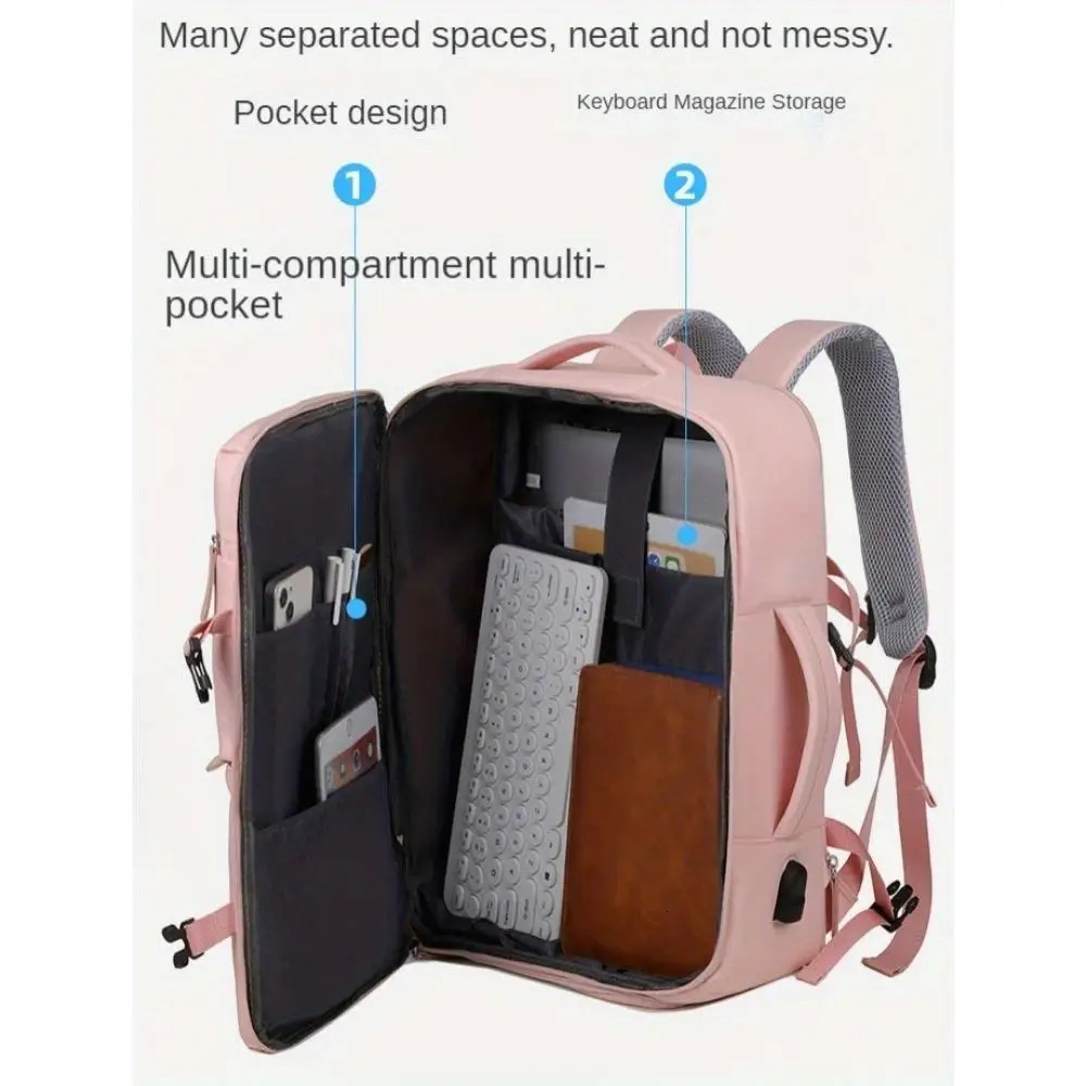 Ship from US Womens Travel Backpack with USB Charger Shoe Pocket FlightApproved Large Capacity Bag 250304FBB