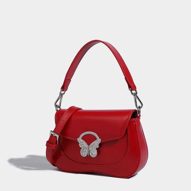 Light Luxury Wine Red Ladies Crossbody Bag 2024 Womens Exquisite Texture Butterfly Underarm Bags Elegant Temperament Handbag Z250303