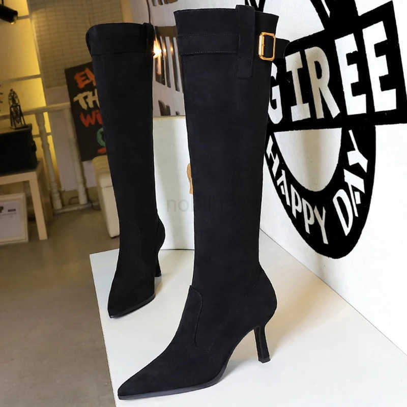BIGTREE Shoes 2025 New Wen Knee-high boots Wrinkled high-heeled long boots pointed Belt buckle Autumn winter boots stilettos Z250304