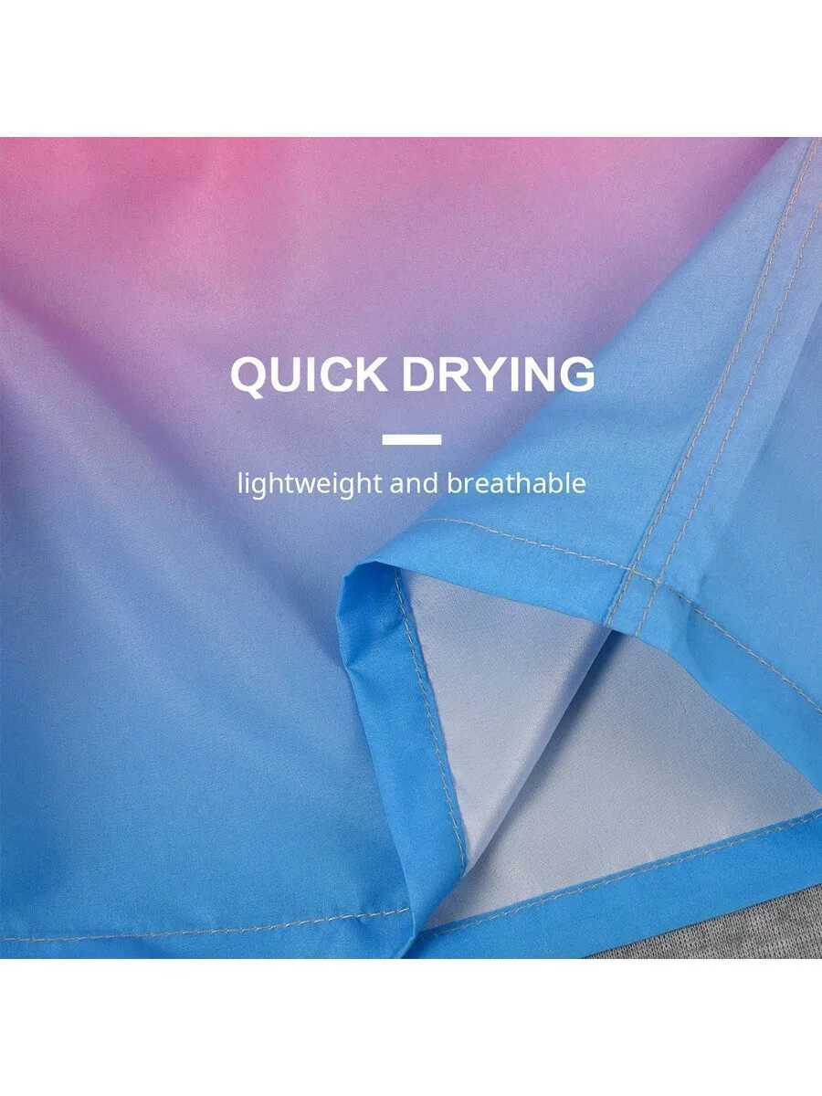Mens Beach Shorts Gradient Color Block Drawstring Summer Mens swim Trunks Elastic Waist 3D Print Breathable Short StreetwearT250304