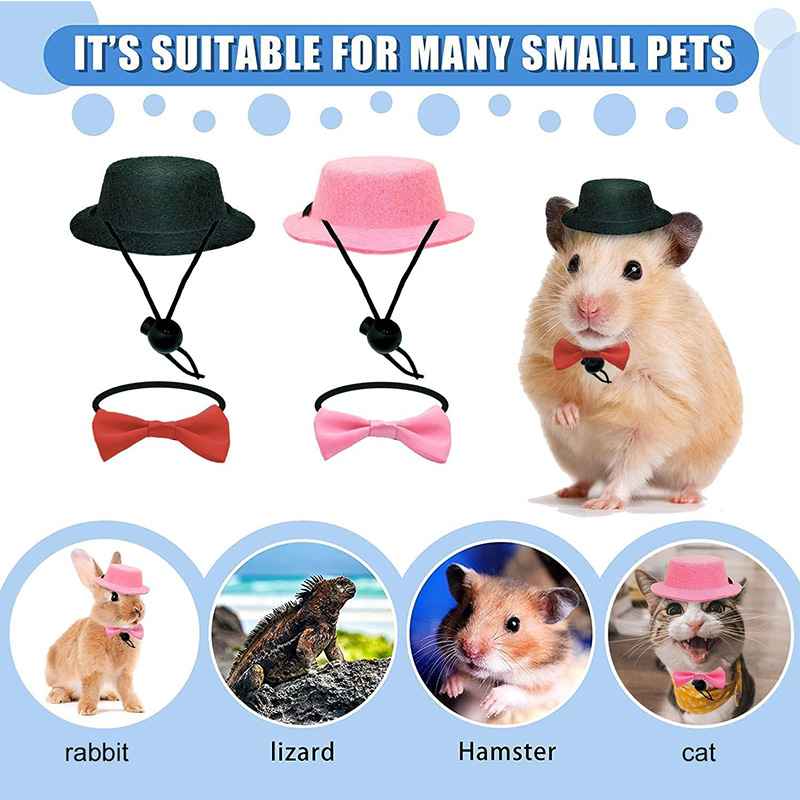 2Pcs/Set Guinea Pig Hat and Bowtie Hamster Costume Outfit Rats Chinchilla Cool Pet Rabbit Cap Hat Small Pet Items Accessories