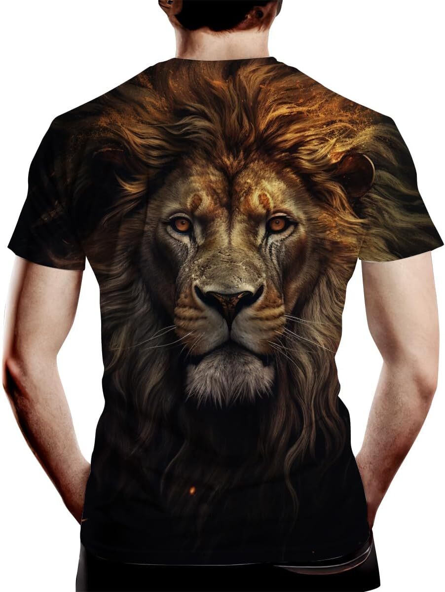 Mens T shirt Men's Lion Print Crew Neck Short Sleeve T-Shirt tee Casual tops summer clothes Fashionable lion pattern