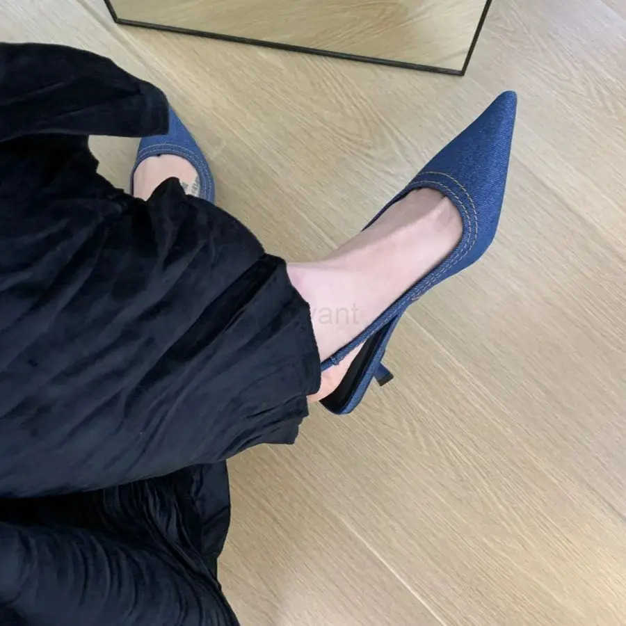 Bailamos Brand New Wen Sandals Fi Pointed Toe Shallow Slip Ladies Elegant Slingback Shoes Med Heel Pumps Shoes Mujer Z250304