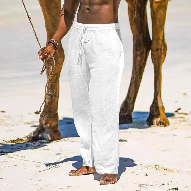 Mens Cotton Linen Pants Casual Loose Straight Pants Lightweight Drawstring Beach Trousers Mens TrousersXJ250303