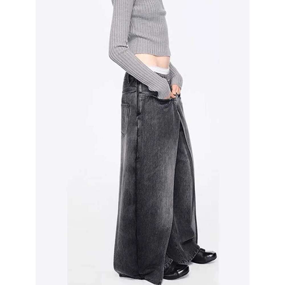 Fashion Women's Jeans Low Waist Front And Back Wearable Fake Two Pieces Banana Wide Leg Pants Spring 2025 New Tide