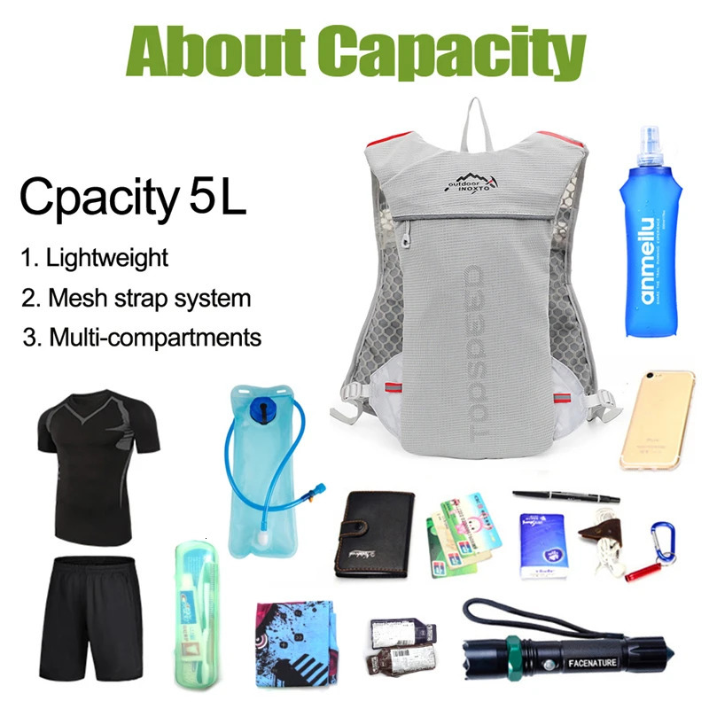 Outdoor trail running 5L ultra light backpack moisturizing jogging vest mens breathable marathon bike bag water bottle 500ML 250303