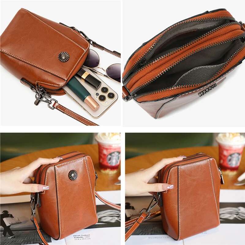 2 Layers Cowhide Genuine Leather Mini Shoulder Crossbody Bags For Women Trend Designer Cellphone Ladies Handbags