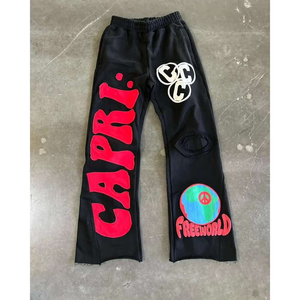 Retro Embroidered Letter Graphic Sweatpants Mens Y2k Hip Hop Baggy Elastic Waist Casual Pants Joggers Women Streetwear
