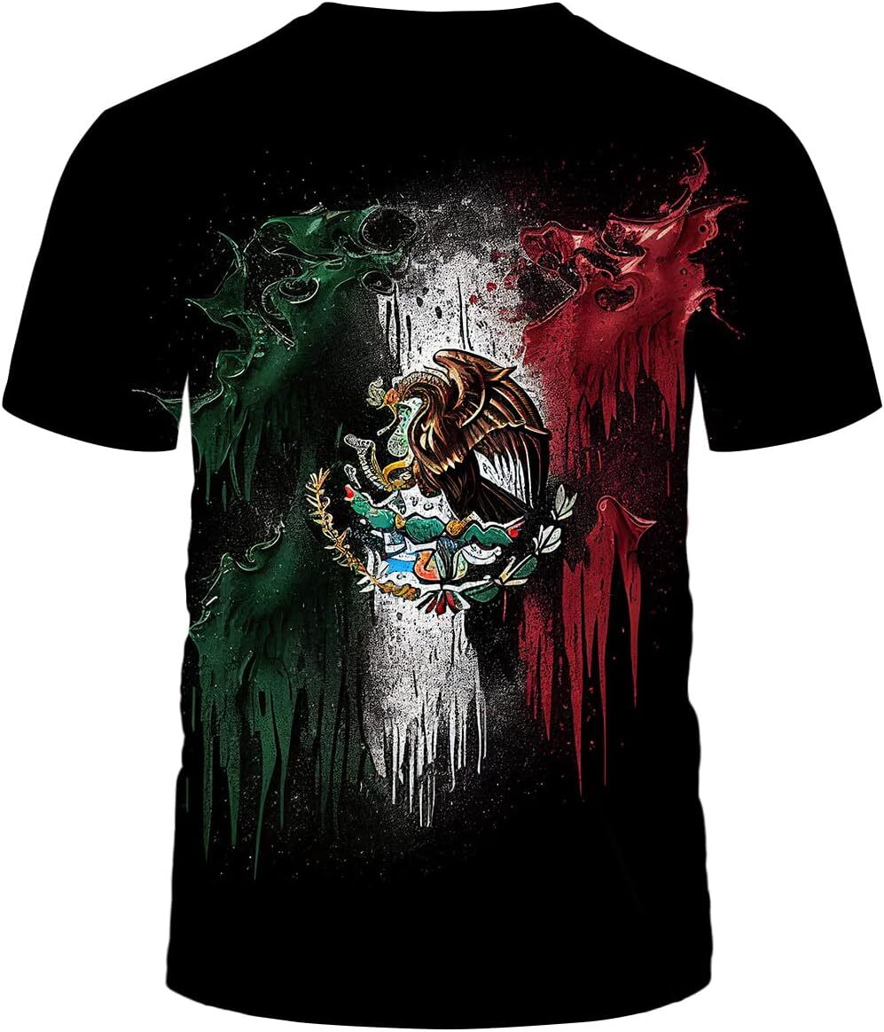 Mens T shirt Men's Mexico Mexican Flag Crew Neck Short Sleeves T-Shirt tee Casual tops summer clothes cool